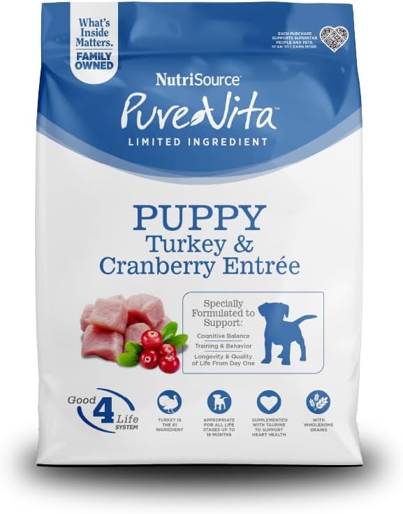 Pure Vita Dog Dry Puppy Turkey Cranberry 25LB