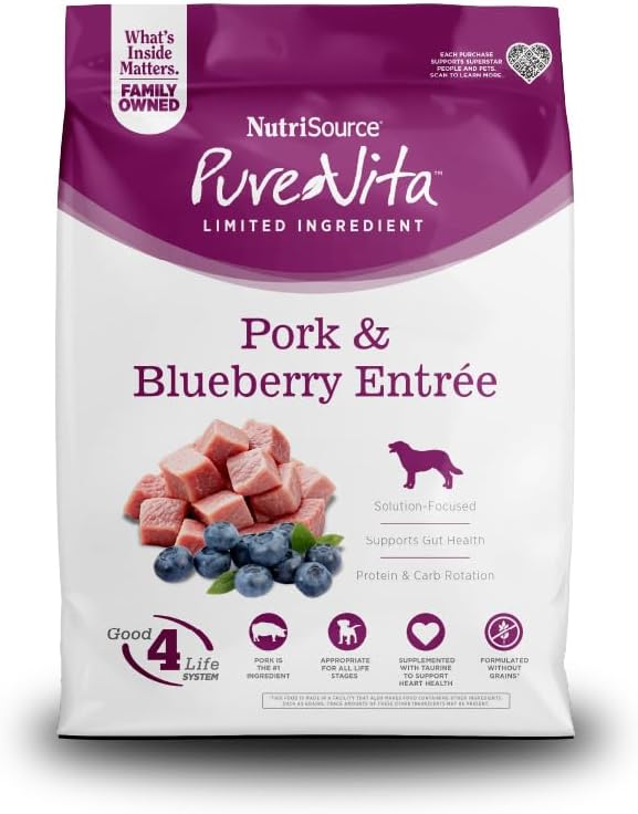 Pure Vita Dog Dry GF Pork Blueberry 25LB