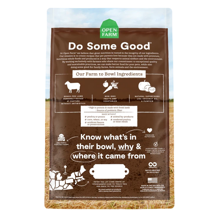 Open Farm Dog Food Dry GF Pasutre Raised Lamb 22LB
