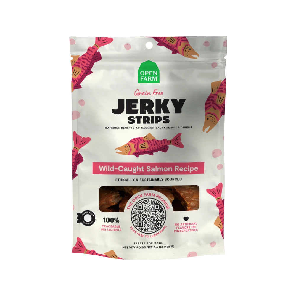 Open Farm Dog Treat GF Jerky Strips Wild Salmon 5.6 oz